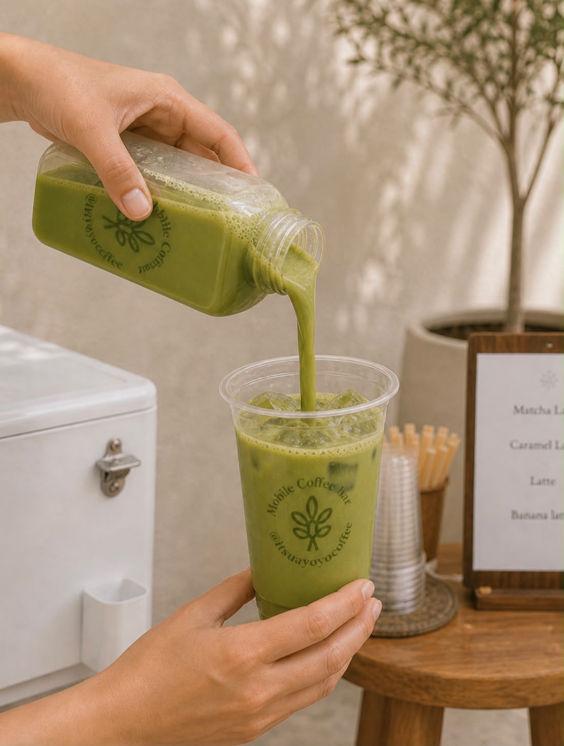 Matcha latte preparado en nuestra barra móvil